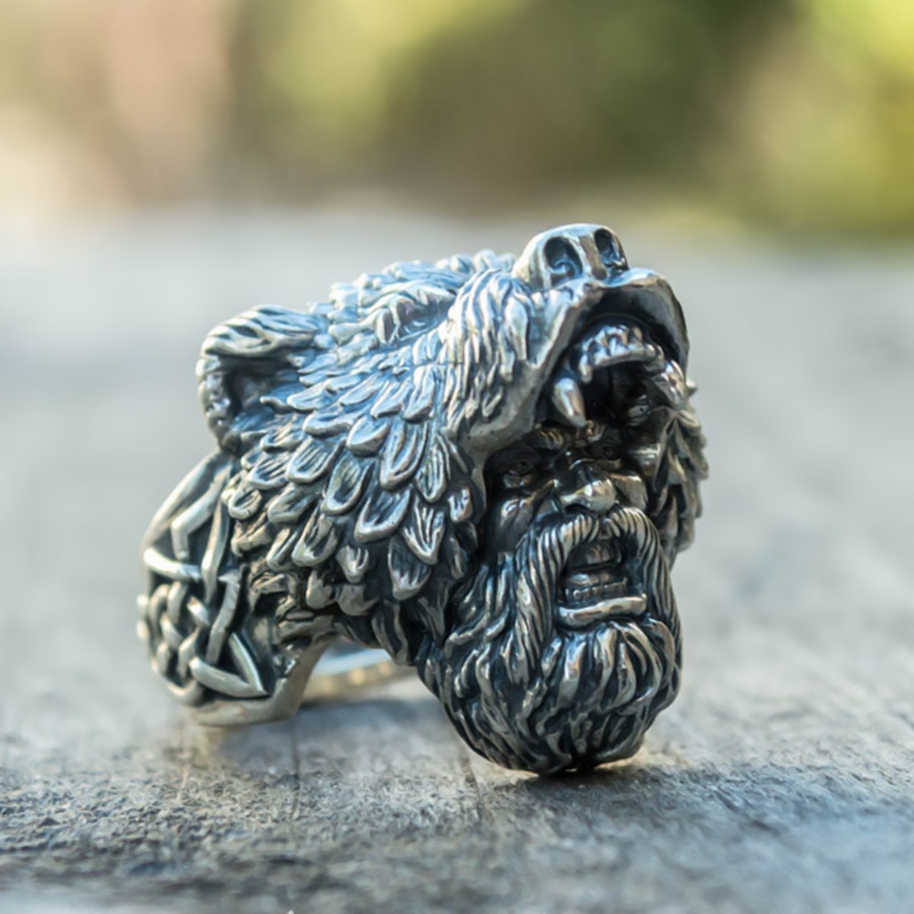 Mens-Silver-Color-Viking-Bear-Warrior-316L-Stainless-Steel-Biker-Rings-Vintage-Vikings-Nordic-Jewelry Mens Silver Color Viking Bear Warrior 316L Stainless Steel Biker Rings Vintage Vikings Nordic Jewelry