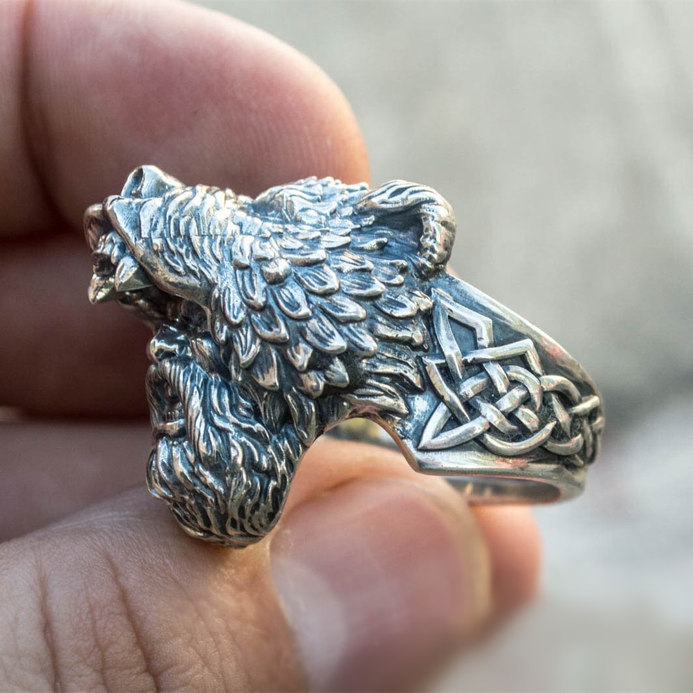Mens-Silver-Color-Viking-Bear-Warrior-316L-Stainless-Steel-Biker-Rings-Vintage-Vikings-Nordic-Jewelry Mens Silver Color Viking Bear Warrior 316L Stainless Steel Biker Rings Vintage Vikings Nordic Jewelry