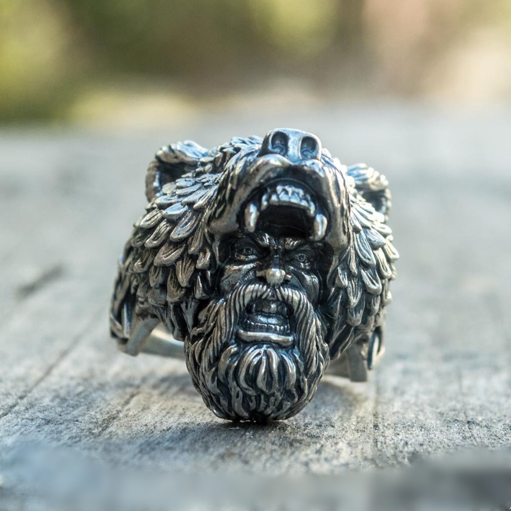 Mens-Silver-Color-Viking-Bear-Warrior-316L-Stainless-Steel-Biker-Rings-Vintage-Vikings-Nordic-Jewelry Mens Silver Color Viking Bear Warrior 316L Stainless Steel Biker Rings Vintage Vikings Nordic Jewelry