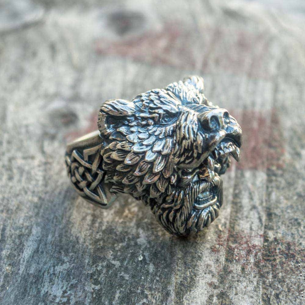 Mens-Silver-Color-Viking-Bear-Warrior-316L-Stainless-Steel-Biker-Rings-Vintage-Vikings-Nordic-Jewelry Mens Silver Color Viking Bear Warrior 316L Stainless Steel Biker Rings Vintage Vikings Nordic Jewelry